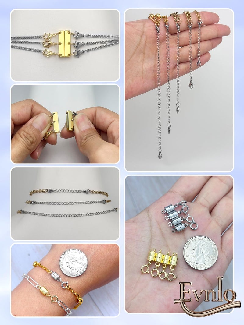 Evnlo Multi Necklace Layering Clasp and Chain Extender and Magnetic Jewelry Clasp Set, Gold and Silver Multiple Styles Necklace Extenders for Women - Image 4