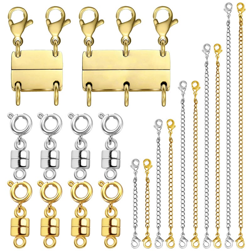Evnlo Multi Necklace Layering Clasp and Chain Extender and Magnetic Jewelry Clasp Set, Gold and Silver Multiple Styles Necklace Extenders for Women - Image 1