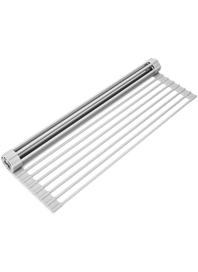 HOOKOR Over The Sink Dish Drying Rack, Roll Up Dish Drying Rack Kitchen Dish Rack Stainless Steel Sink Drying Rack, Foldable Dish Drainer, Gray (20.5x13.1)  - Image 1