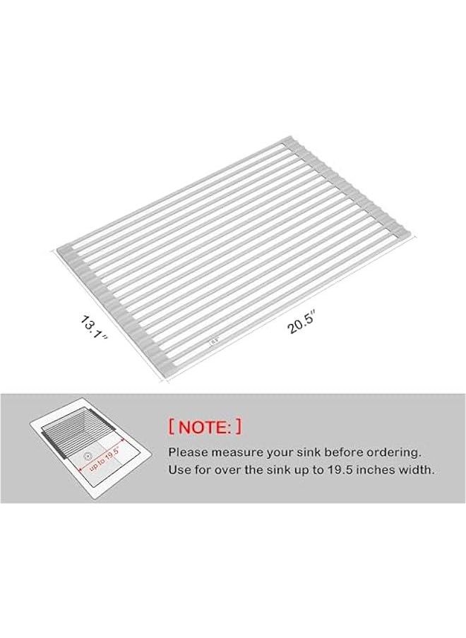 HOOKOR Over The Sink Dish Drying Rack, Roll Up Dish Drying Rack Kitchen Dish Rack Stainless Steel Sink Drying Rack, Foldable Dish Drainer, Gray (20.5x13.1)  - Image 2