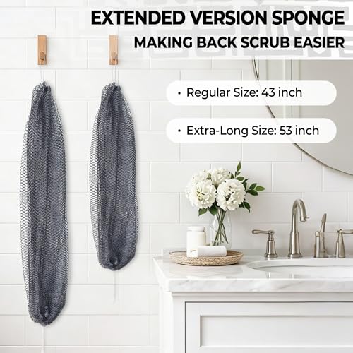 RelaxScene African Net Sponge Authentic - 2 Pieces 52IN Stretched Length Exfoliating Body Scrubber Bath Sponge - Loofah Washcloth Back Scrub for Shower Body Exfoliator - Image 2