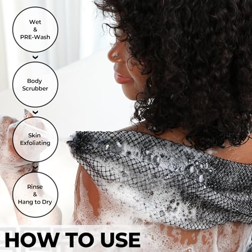 RelaxScene African Net Sponge Authentic - 2 Pieces 52IN Stretched Length Exfoliating Body Scrubber Bath Sponge - Loofah Washcloth Back Scrub for Shower Body Exfoliator - Image 5