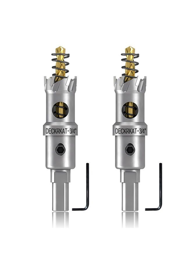 DECKRKAT 2-Pack 3/4" TCT Hole Saws for Hard Metal, Heavy Duty 19mm Tungsten Carbide Tipped Hole Cutters Set with Spring-Loaded Pilot Drill Bits for Stainless Steel, Metal, Iron, and Plastic - Image 1