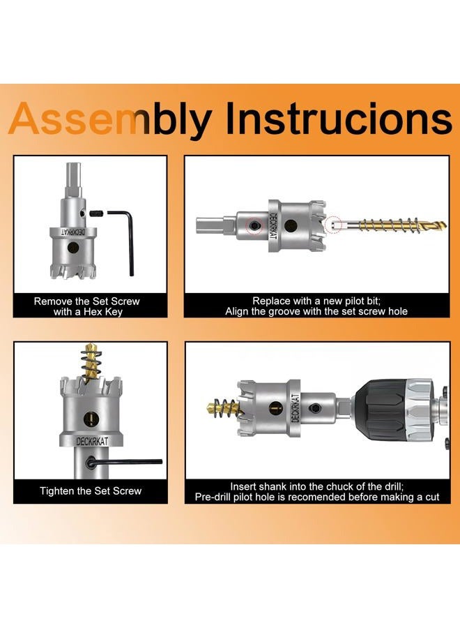 DECKRKAT 2-Pack 3/4" TCT Hole Saws for Hard Metal, Heavy Duty 19mm Tungsten Carbide Tipped Hole Cutters Set with Spring-Loaded Pilot Drill Bits for Stainless Steel, Metal, Iron, and Plastic - Image 3