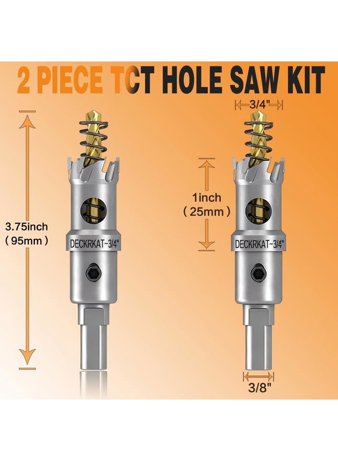 DECKRKAT 2-Pack 3/4" TCT Hole Saws for Hard Metal, Heavy Duty 19mm Tungsten Carbide Tipped Hole Cutters Set with Spring-Loaded Pilot Drill Bits for Stainless Steel, Metal, Iron, and Plastic - Image 2