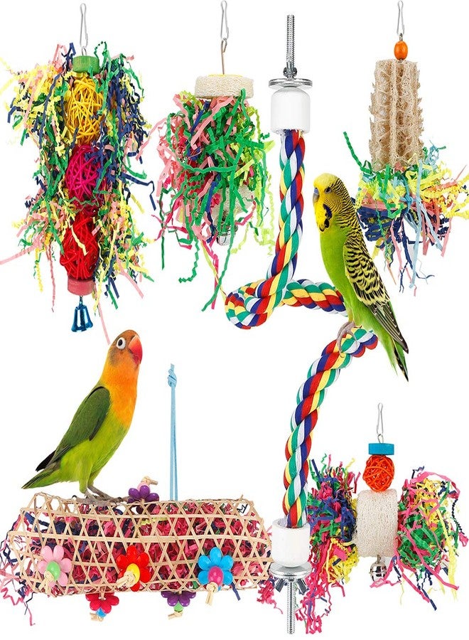 lovyoCoCo Foraging Bird Toys - Shredding Parakeet Toys with Rope Perch for Conure, Cockatiel, Budgies, Lovebird, Parrotlet - Image 1