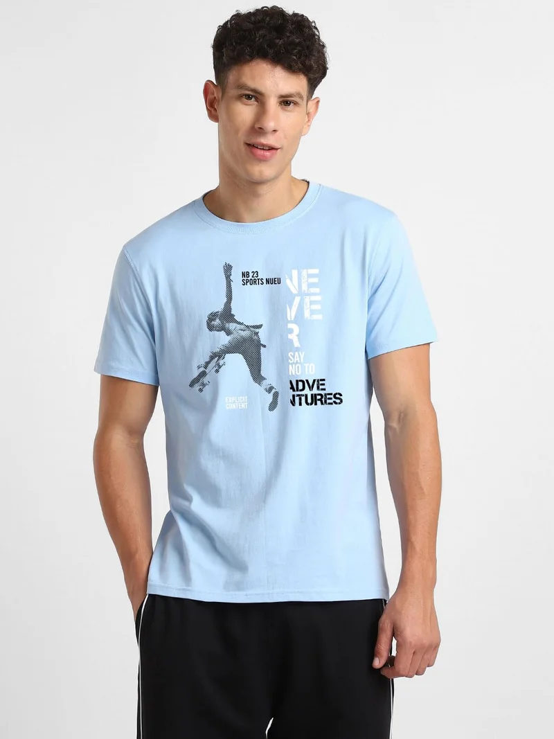 نوبيرو Men's Cotton Graphic Printed T-Shirt Combo - Blue & Black