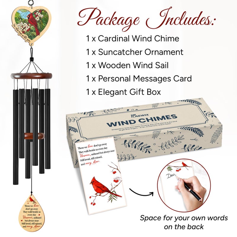 FLAGWIX Sympathy Gifts for Loss of Loved One - Large Outdoor Wind Chimes for Outside 32in - Cardinal Gifts for Women Men, Memorial Gift, Sympathy Gift Ideas, Cardinal Wind Chimes for Loss of Loved One - Image 2