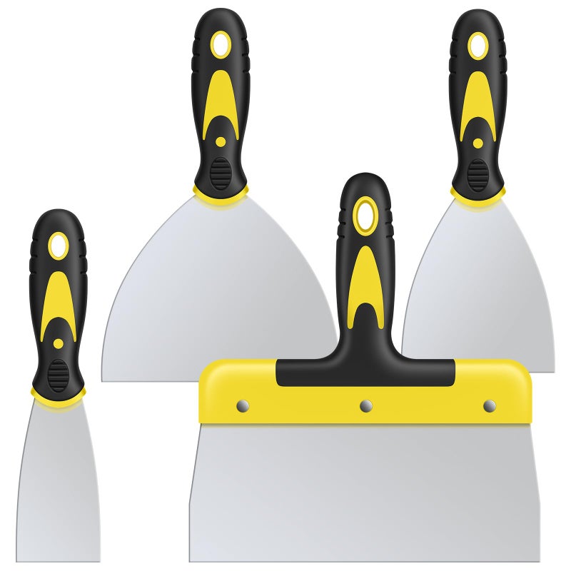 DEKEones Putty  Set 4PCS Stainless Steel Scraper Paint Tool with Comfortable Grip for Drywall Repair Wallpaper Removal and Plaster Scraping2468in