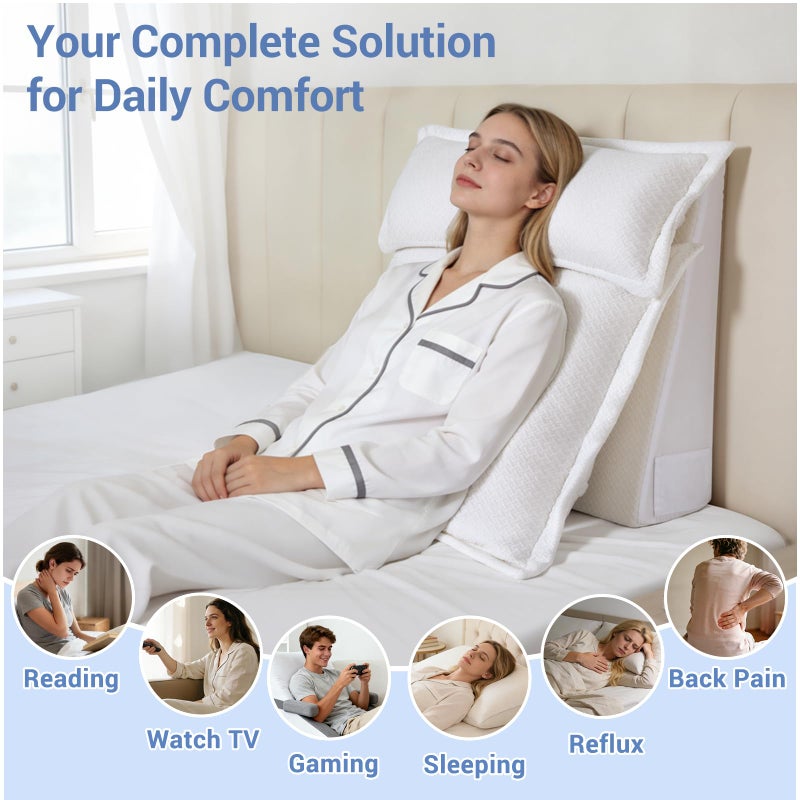 ESUERDO 3PCS Bed Wedge Pillow Set for Sleeping, 10" Adjustable Triangle Pillow Wedges for Acid Reflux, Snoring, Back Pain Relief, After Surgery, Reading Pillow for Sitting in Bed Adult with Washable Cover - Image 2