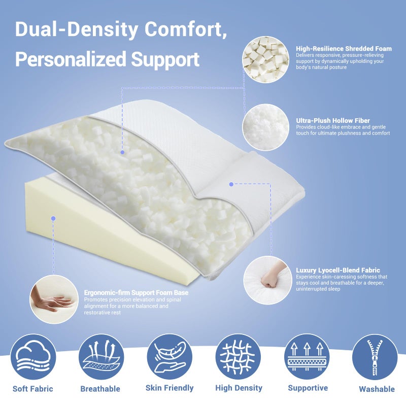 ESUERDO 3PCS Bed Wedge Pillow Set for Sleeping, 10" Adjustable Triangle Pillow Wedges for Acid Reflux, Snoring, Back Pain Relief, After Surgery, Reading Pillow for Sitting in Bed Adult with Washable Cover - Image 4