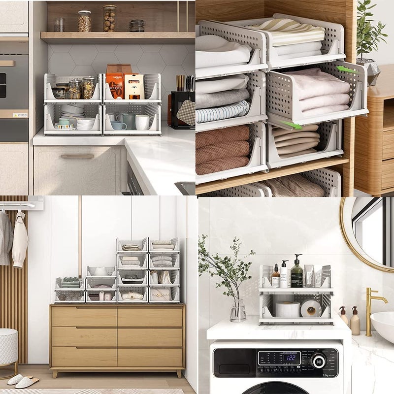 BIRDWING 6 Pcs Cloth Rack for Wardrobe Organizer for Clothes Plastic Cupboard Organizer for Clothes Stackable Storage Box Almirah for Clothes White Large Set of 6 - Image 5