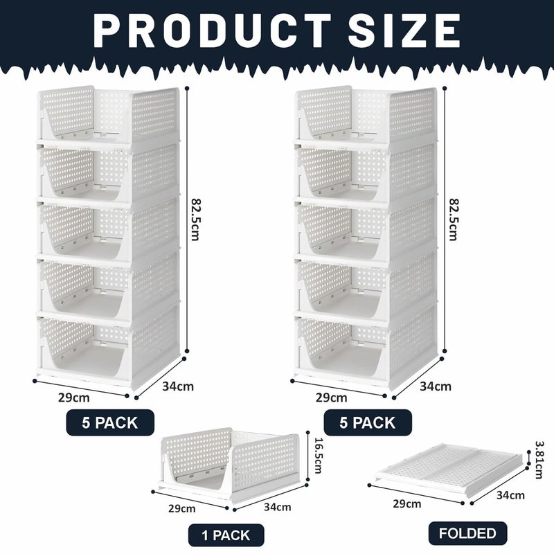 BIRDWING 6 Pcs Cloth Rack for Wardrobe Organizer for Clothes Plastic Cupboard Organizer for Clothes Stackable Storage Box Almirah for Clothes White Large Set of 6 - Image 3