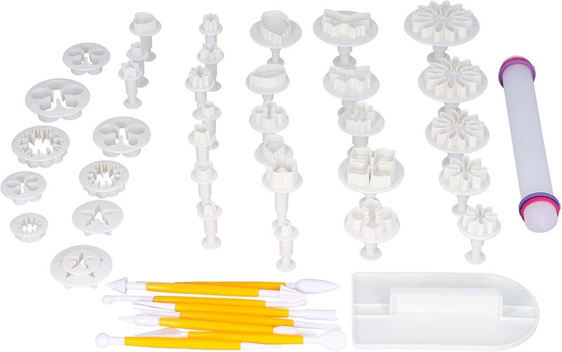 46PCS Fondant Cake Mould Set, Baking Utensil, Plastic Cookie Cutters with Handles - Food Grade Material, Safe for Kids, Ideal for DIY Baking and Decorating - Image 1