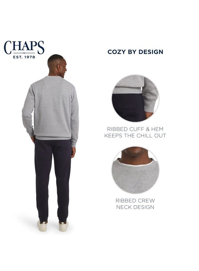 Chaps Men's Everyday Classic Casual Long Sleeve Super Soft Fleece Midweight Crewneck Sweater, Light Grey Heather, XXL - Image 3