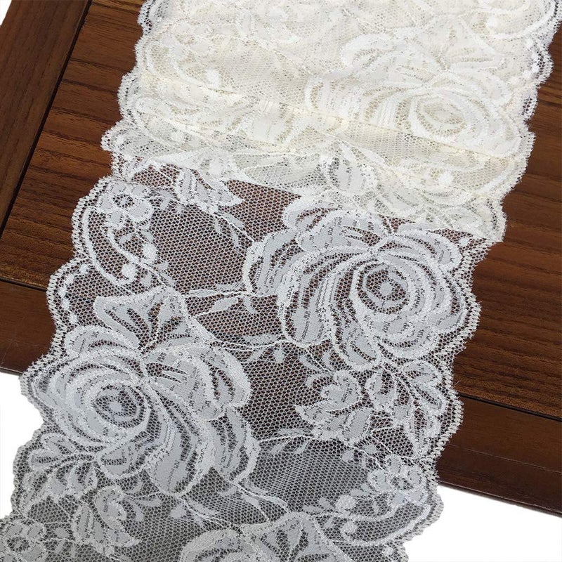 Lace Realm 6 Inches Wide Stretchy Lace Ribbon Elastic Trim Fabric with Floral Pattern for Bridal Wedding Decorations  Sewing DIY Making and DIY Crafts5 Yards 8051 Ivory
