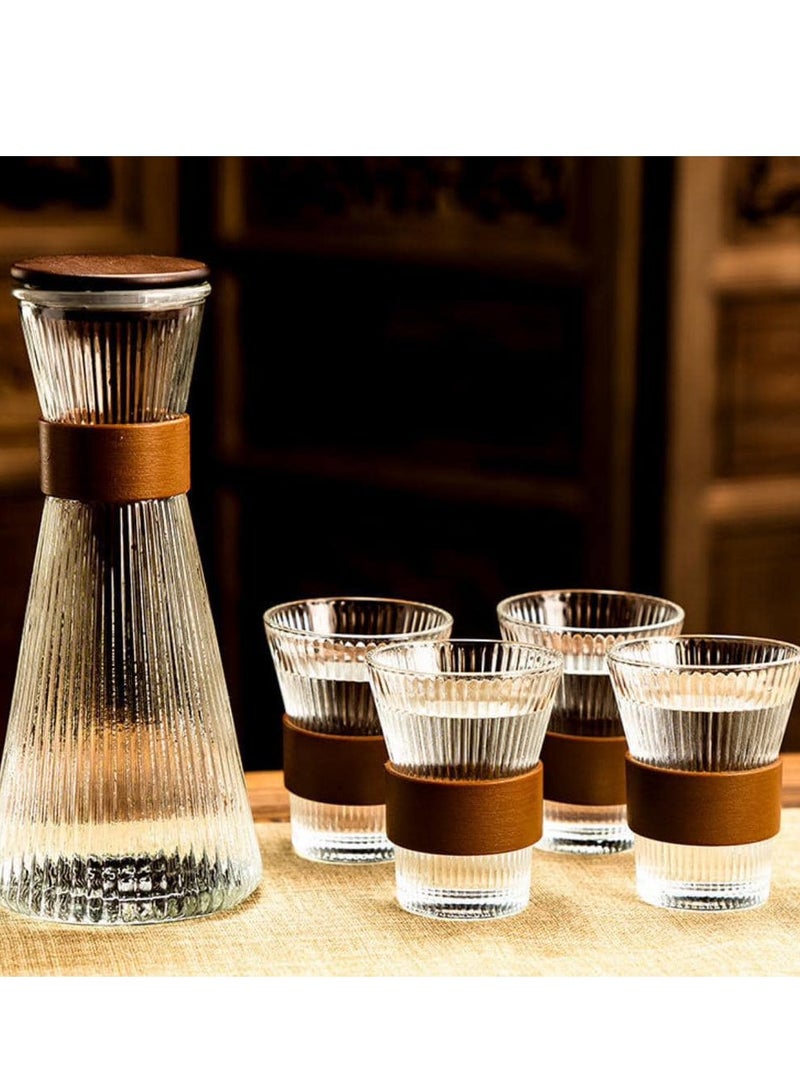 طقم مشروبات دافئة- مشروب بارد 5 قطع 1 دورق بغطاء بلاستيك و4 اكواب طقم شربات مضلع  - Image 1