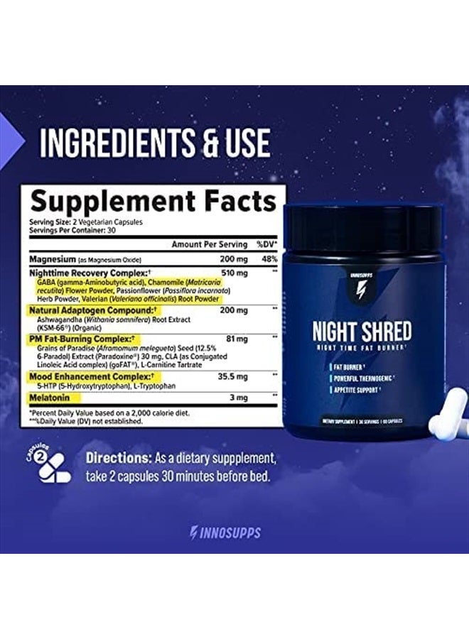 INNOSUPPS Night Shred - Night Time Fat Burner | Appetite Suppressant and Weight Loss Support| Ashwagandha Root, Grains of Paradise, Melatonin (60 Vegetarian Capsules) | - Image 3