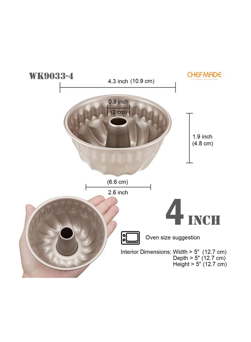 chefmade Mini Tube Pan Set 4 Inch 4Pcs Non-Stick Kugelhopf Mold - Image 2