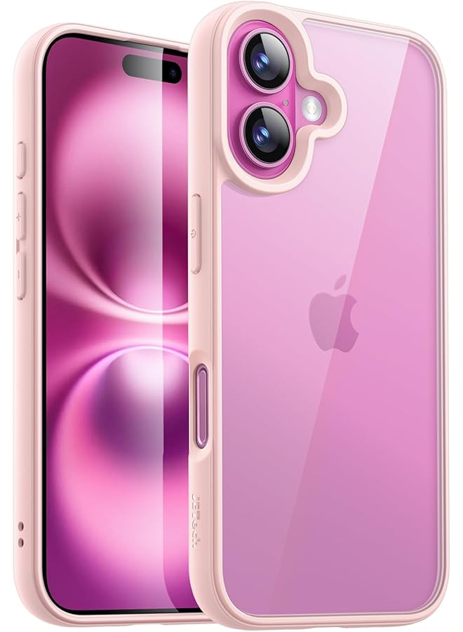 جي تيك جراب لهاتف iPhone 16 مقاس 6.1 بوصة، غطاء ممتص للصدمات مقاوم للصدمات بلون سادة غير لامع بإطار TPU مضاد للخدش وظهر شفاف وردي فاتح - Image 1