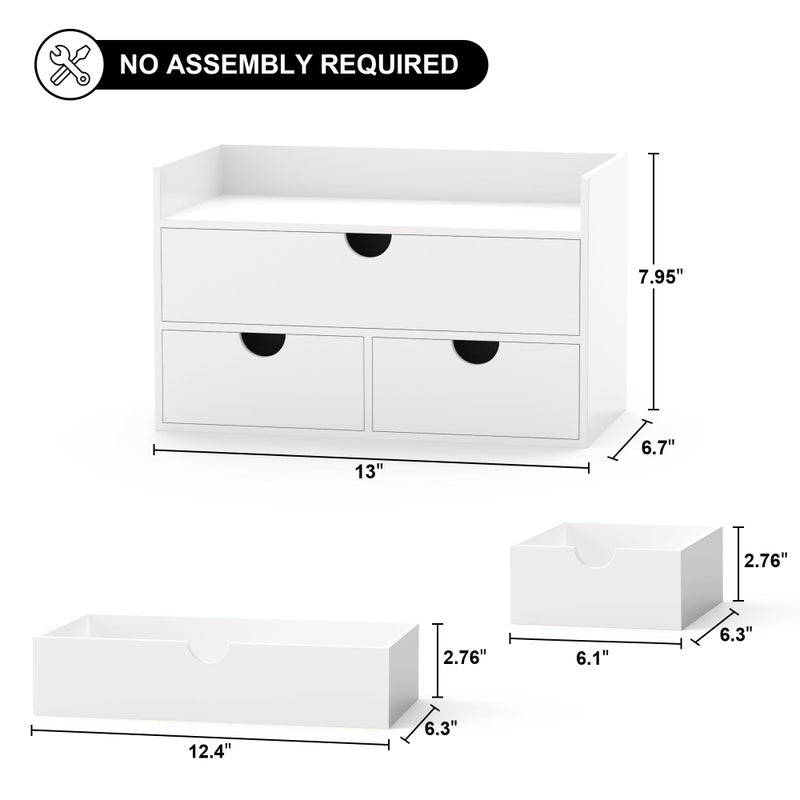 Wisuce Bamboo Desk Organizer - Mini Bamboo Desk Drawer Tabletop Cosmetic Storage Organization for Office or Home White with Shelf - Image 3