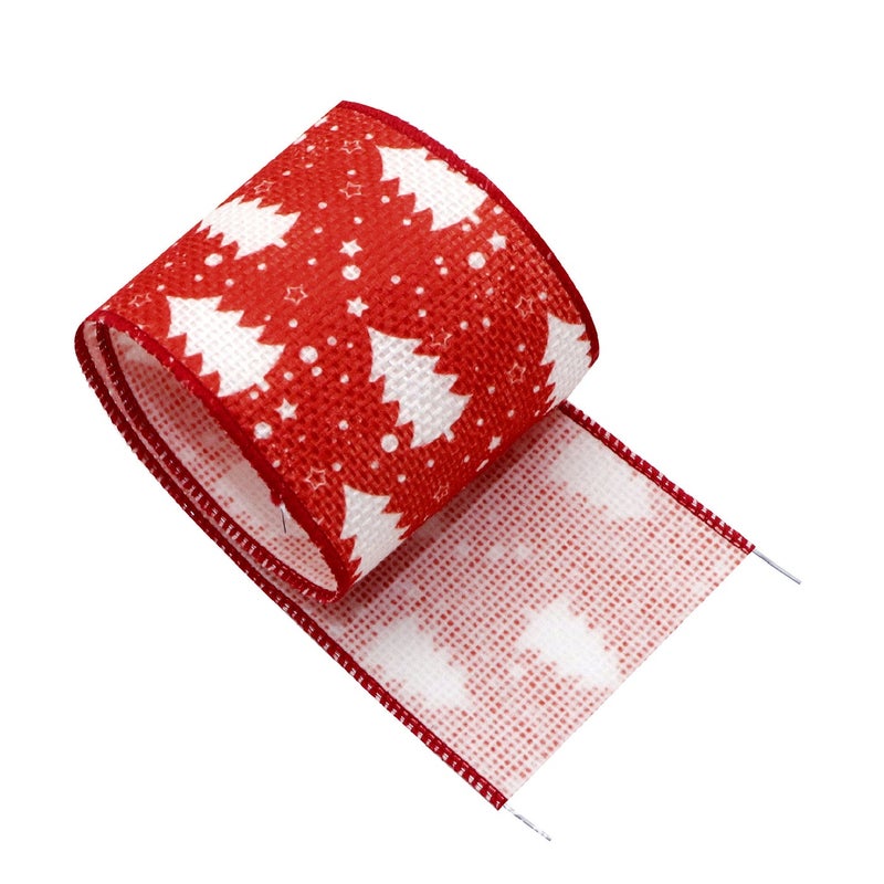 Christmas Burlap Wire Edge Ribbon with Overlock Tape (5 Yards) - Image 1