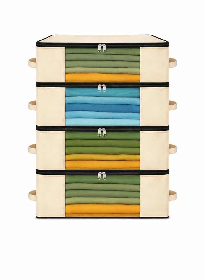 Kottify Cotton Canvas Clothes Storage Bags/Saree Covers with Zip for Storage Specially Design for Woman Dresses, Sarees, Lehengas for Wardrobe Organizer (17 x 14 x 7 Inch) (Pack of 4) - Image 1