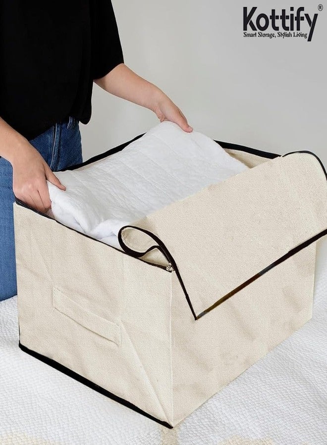 Kottify Cotton Canvas Clothes Storage Bags/Saree Covers with Zip for Storage Specially Design for Woman Dresses, Sarees, Lehengas for Wardrobe Organizer (17 x 14 x 7 Inch) (Pack of 4) - Image 2