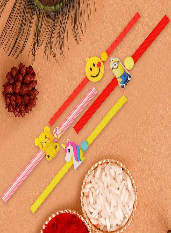 Vientiq Cartoon Characters Smiley, Minions, Ganesha Rakhi Combo Set of 4 Blasting Rakhi for Kids Brother with Roli & Chawal Special Rakshabandhan for Boys - Image 3