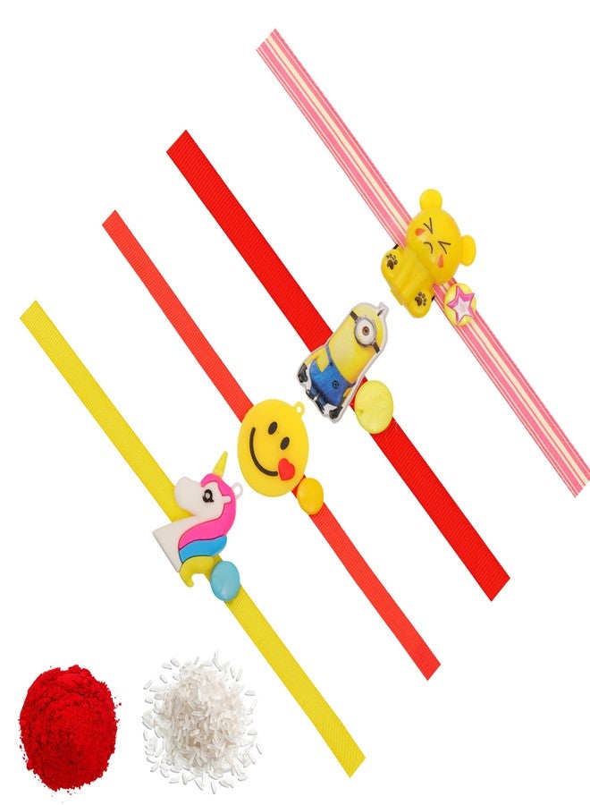 Vientiq Cartoon Characters Smiley, Minions, Ganesha Rakhi Combo Set of 4 Blasting Rakhi for Kids Brother with Roli & Chawal Special Rakshabandhan for Boys - Image 1