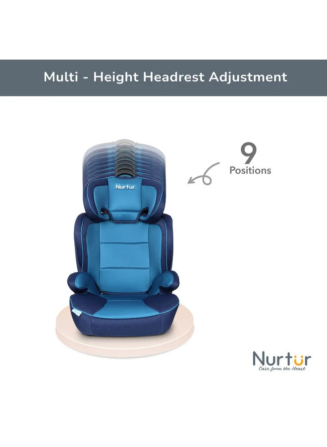 نورتر Jupiter Baby/Kids 3-in-1 Car Seat + Booster Seat - Adjustable Backrest - Extra Protection - 5-Point Safety Harness - 9 months to 12 years (Group 1/2/3), Upto 36kg - Blue Multi