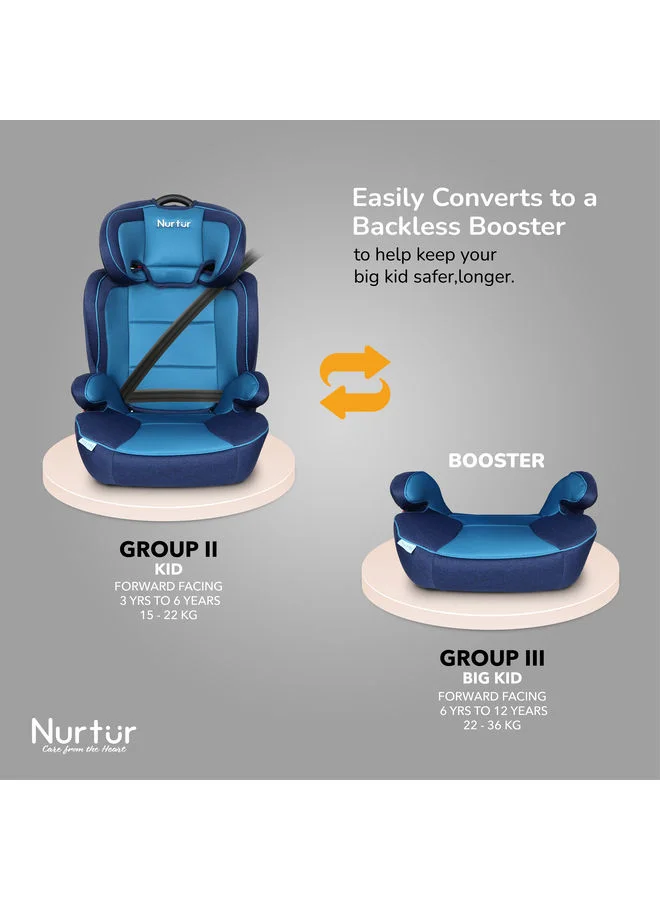 نورتر Jupiter Baby/Kids 3-in-1 Car Seat + Booster Seat - Adjustable Backrest - Extra Protection - 5-Point Safety Harness - 9 months to 12 years (Group 1/2/3), Upto 36kg - Blue Multi