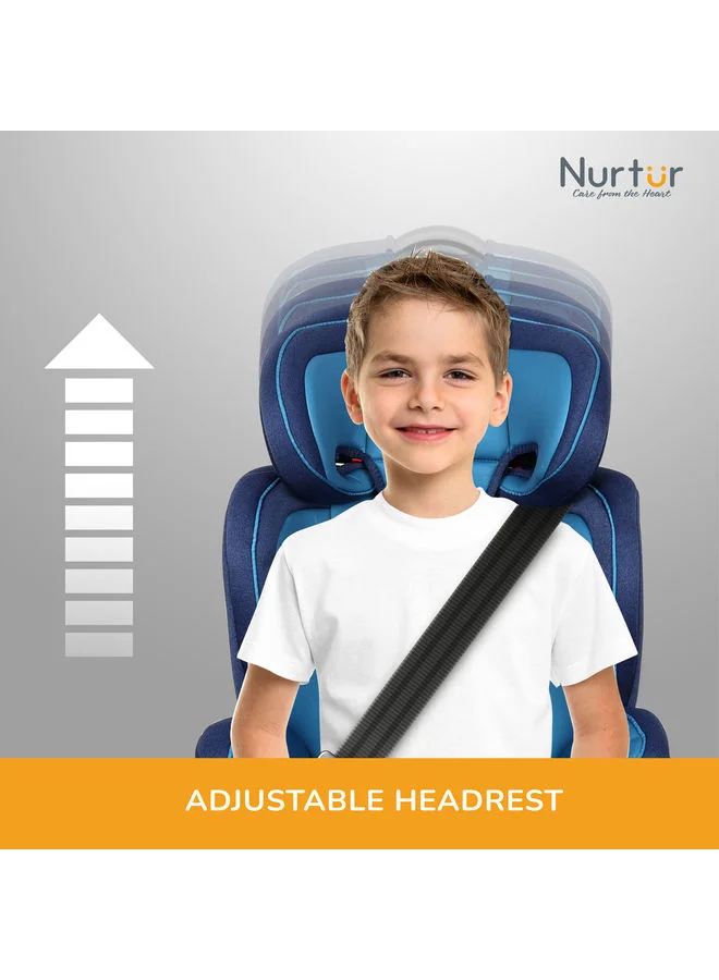 نورتر Jupiter Baby/Kids 3-in-1 Car Seat + Booster Seat - Adjustable Backrest - Extra Protection - 5-Point Safety Harness - 9 months to 12 years (Group 1/2/3), Upto 36kg - Blue Multi