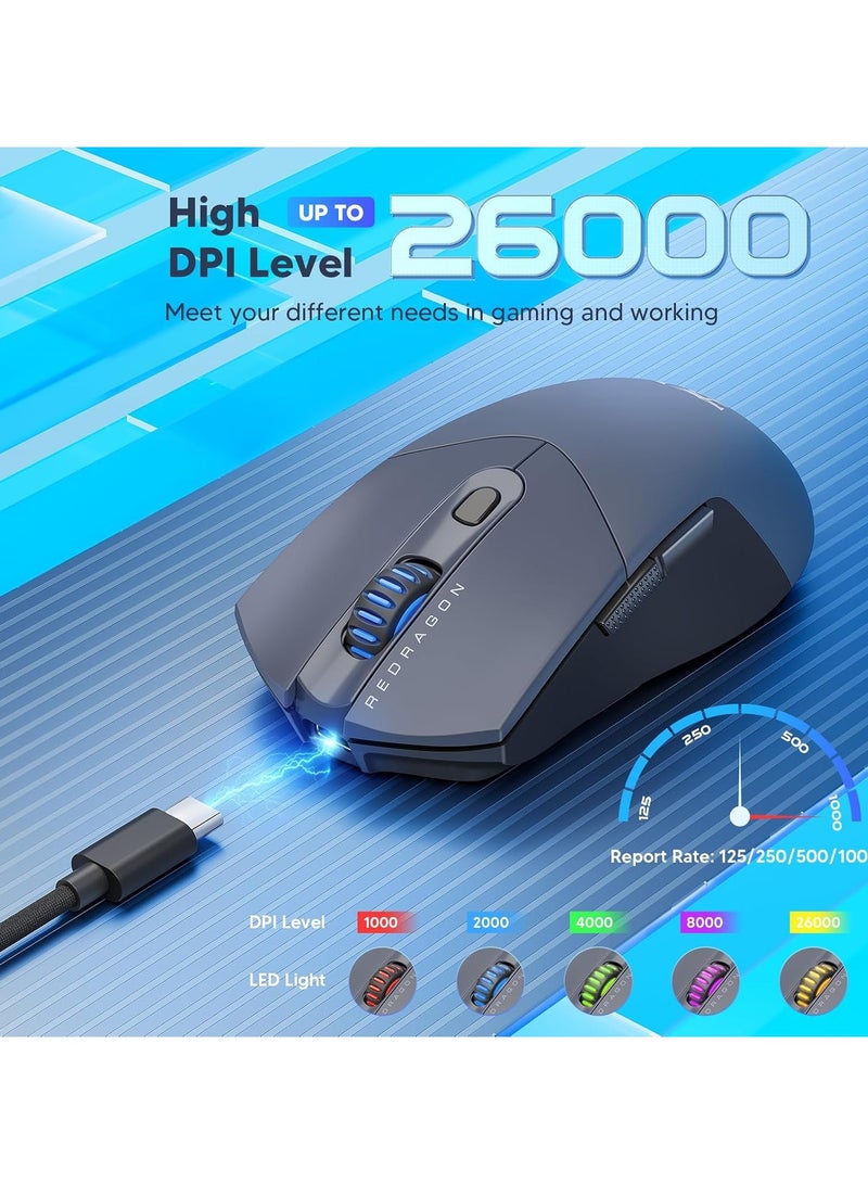 REDRAGON Wireless Gaming Mouse, Ultra-Light 26K DPI Gaming Mouse Tri-Mode Bluetooth Mouse Ergonomic Natural Grip Build, Full Programmable Buttons, Software Supports DIY Keybinds - Image 5