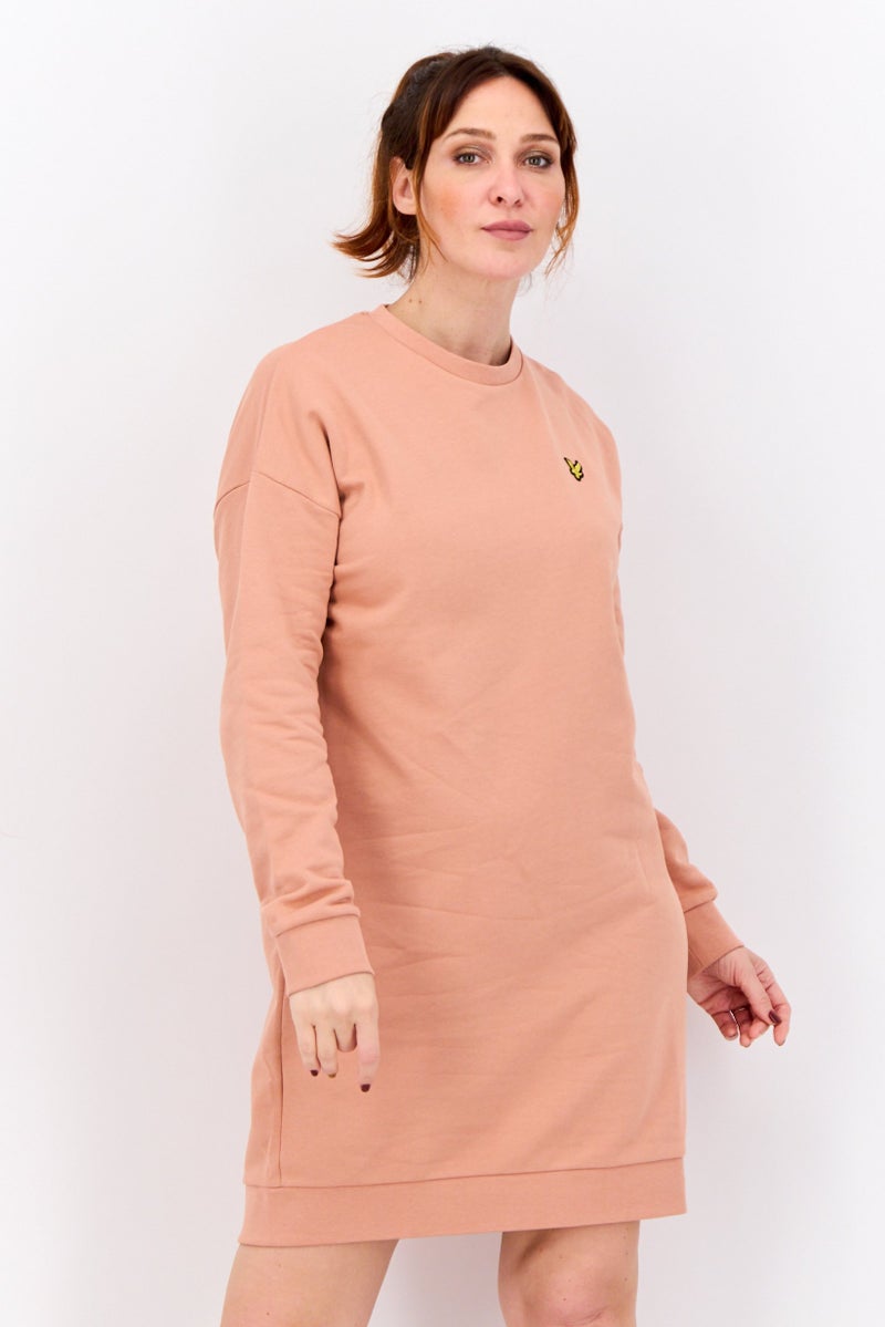 Lyle & Scott Women Embroidered Logo Sweater Dress, Peach - Image 1