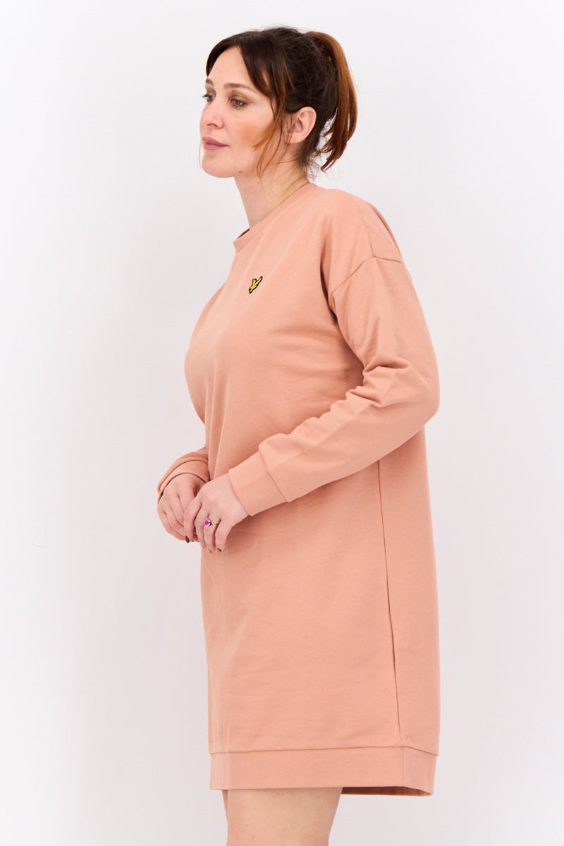 Lyle & Scott Women Embroidered Logo Sweater Dress, Peach - Image 2