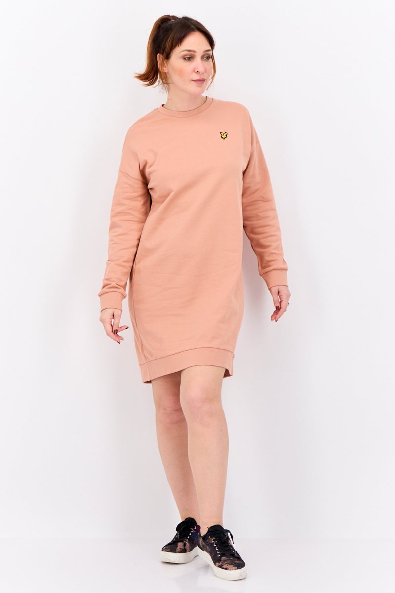 Lyle & Scott Women Embroidered Logo Sweater Dress, Peach - Image 4