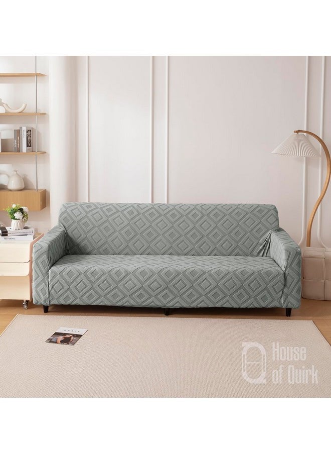 HOUSE OF QUIRK House of Quirk Universal Five Seater Jacquard Fabric Diamond Texture Sofa Cover 220 GSM Soft Touching Cover for Couch Flexible Stretch Sofa Slipcover (Stone, 300-350CM)  - Image 2