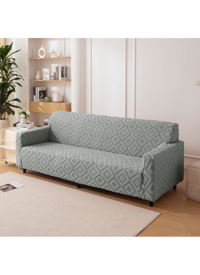 HOUSE OF QUIRK House of Quirk Universal Five Seater Jacquard Fabric Diamond Texture Sofa Cover 220 GSM Soft Touching Cover for Couch Flexible Stretch Sofa Slipcover (Stone, 300-350CM)  - Image 1
