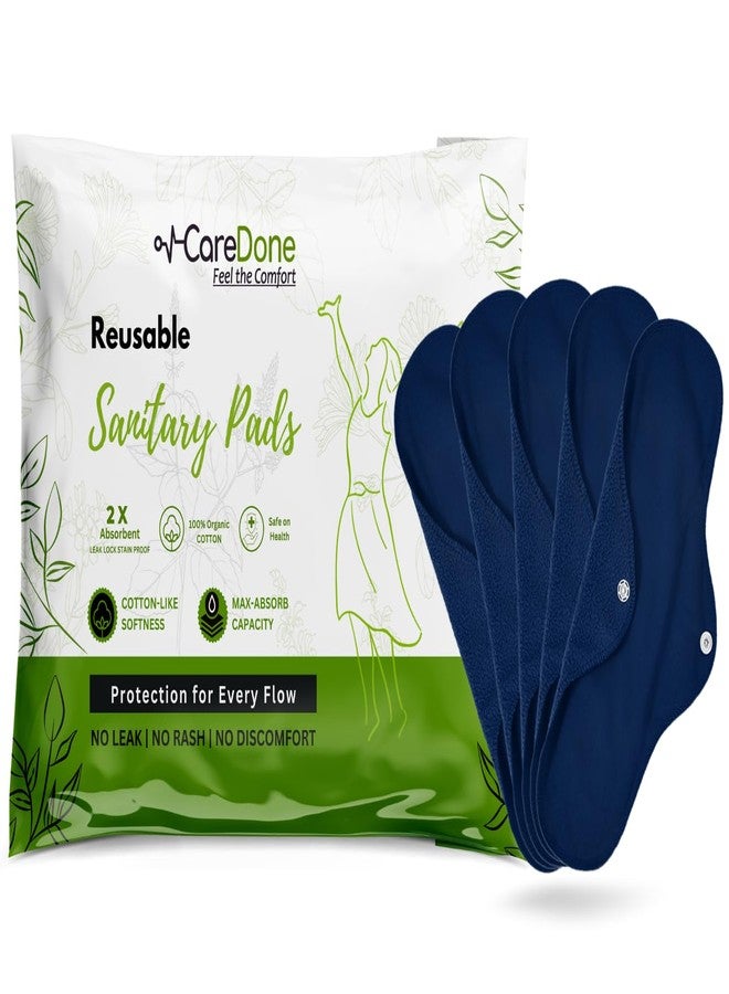 Caredone Navy Blue Reusable Pads | Maxi Cloth Pads | Sanitary Cloth Napkins | Skin Friendly Menstrual & Washable Pad | Heavy Flow Absorption,Comfortable & Free From Rashes. (NavyBlue Cloth Pad - 05) - Image 1