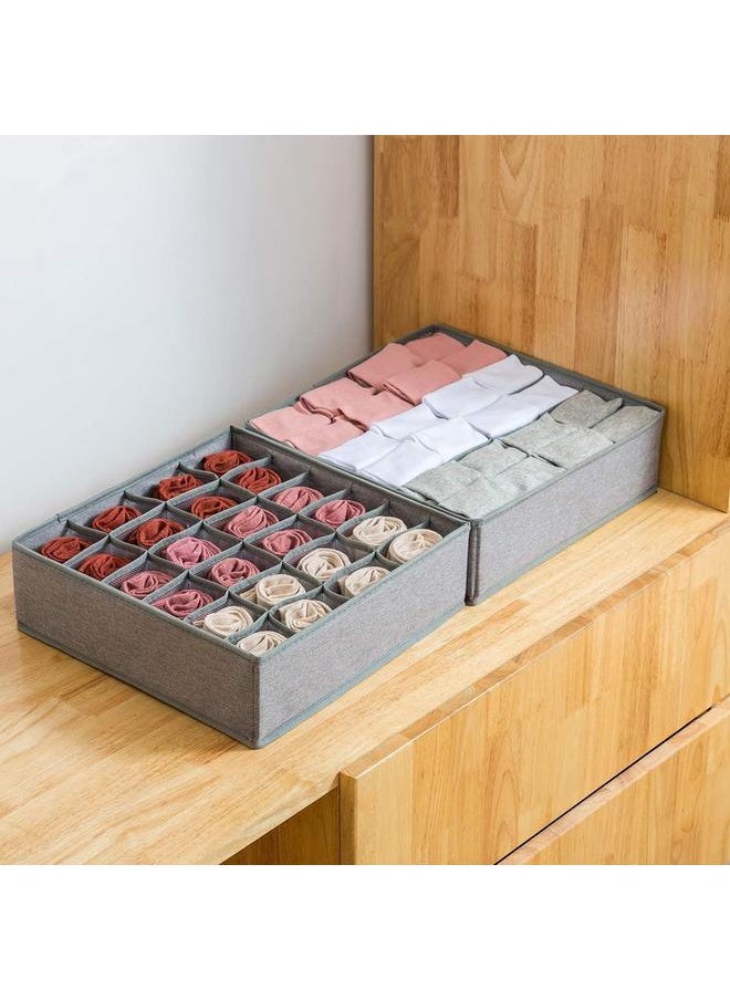 yongsheng 2 Pack Socks Underwear Drawer Organizer Divider, 24 Cell Collapsible Cabinet Closet Organizer Storage Boxes for Clothes, Ties (Gray, 24+24 Cell)  - Image 3