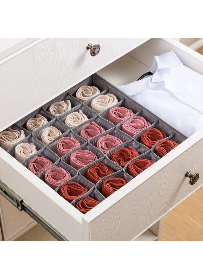 yongsheng 2 Pack Socks Underwear Drawer Organizer Divider, 24 Cell Collapsible Cabinet Closet Organizer Storage Boxes for Clothes, Ties (Gray, 24+24 Cell)  - Image 4
