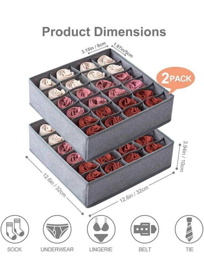 yongsheng 2 Pack Socks Underwear Drawer Organizer Divider, 24 Cell Collapsible Cabinet Closet Organizer Storage Boxes for Clothes, Ties (Gray, 24+24 Cell)  - Image 2