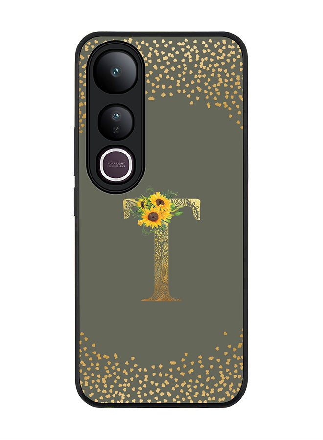 Stylizedd For vivo V50 Lite Case,Slim fit Camera Protection, Shockproof Thin Phone cover  - Custom Floral Monogram - T  (Olive Green )