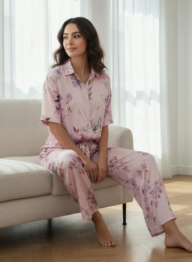 أدريا Aadaraya Pyjama Set Button-Down Shirt & Trousers