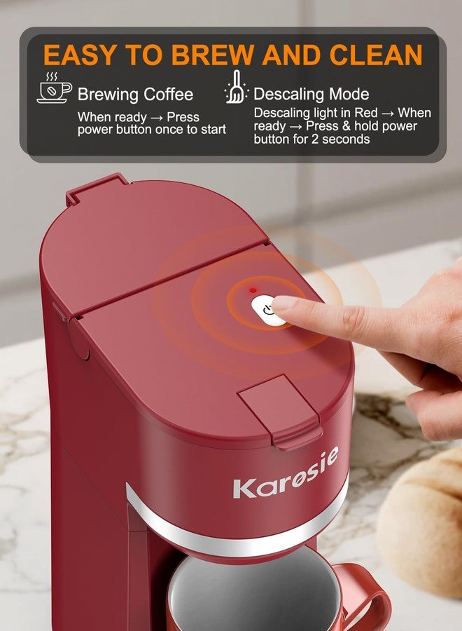 ماكينة تحضير القهوة كاروسي لتحضير كوب واحد من القهوة المطحونة أو كبسولات K-Cup، سريعة التحضير، سعة التحضير من 6 إلى 12 أونصة، تناسب أكوابًا بحجم 5.5 بوصة، ماكينة قهوة صغيرة بزر واحد مع مؤشر لإزالة الترسبات الكلسية، لون أحمر - Image 5