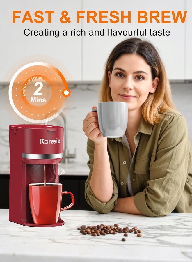 ماكينة تحضير القهوة كاروسي لتحضير كوب واحد من القهوة المطحونة أو كبسولات K-Cup، سريعة التحضير، سعة التحضير من 6 إلى 12 أونصة، تناسب أكوابًا بحجم 5.5 بوصة، ماكينة قهوة صغيرة بزر واحد مع مؤشر لإزالة الترسبات الكلسية، لون أحمر - Image 3