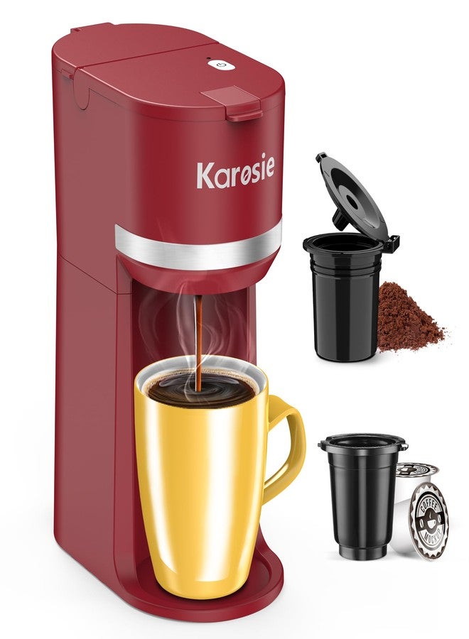 ماكينة تحضير القهوة كاروسي لتحضير كوب واحد من القهوة المطحونة أو كبسولات K-Cup، سريعة التحضير، سعة التحضير من 6 إلى 12 أونصة، تناسب أكوابًا بحجم 5.5 بوصة، ماكينة قهوة صغيرة بزر واحد مع مؤشر لإزالة الترسبات الكلسية، لون أحمر - Image 1