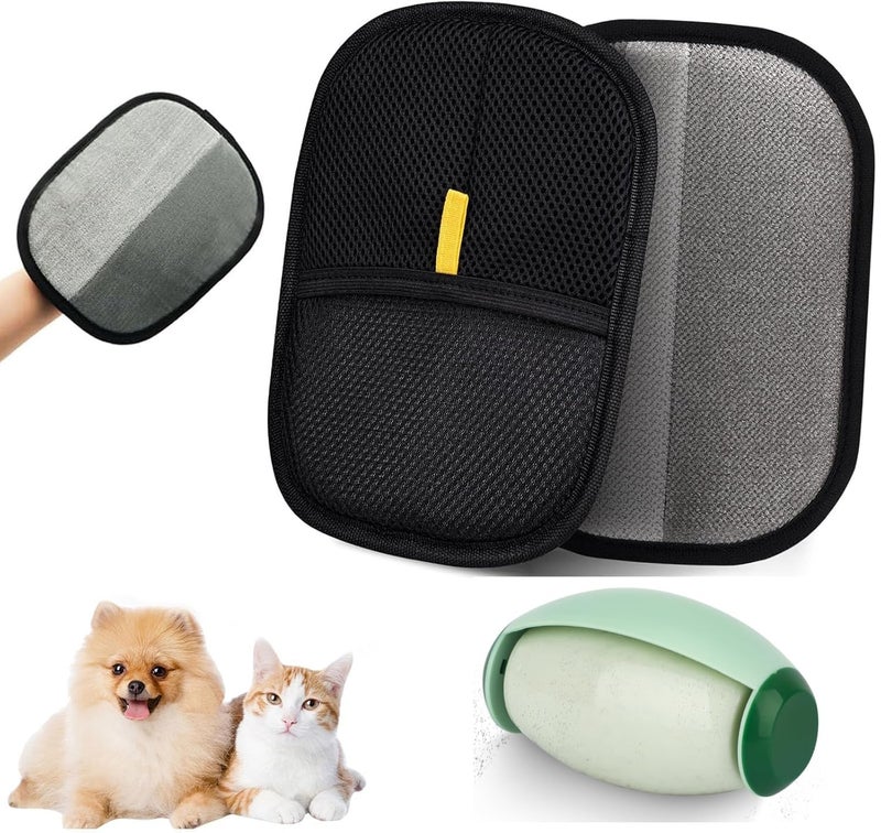 ZTOCOZ Pet Hair Remover Set - Electrostatic Grooming Glove & Reusable Lint Roller Ball for Cat & Dog Hair, Furniture, Clothes, Carpet & More - Washable, Portable, and Travel-Friendly Fur Removal Tools - Image 1