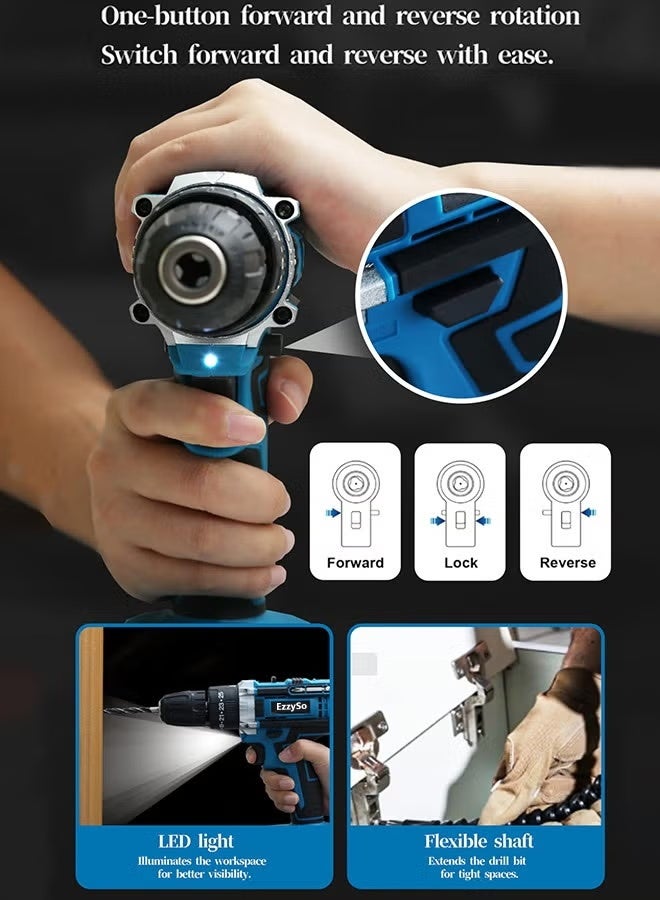 EzzySo 128 Piece Power Tools Kit with 48V Cordless Drill, Professional Household Home Tool Kit Set with DIY Hand Tool Kits for Garden Office House Repair Maintain - Image 4